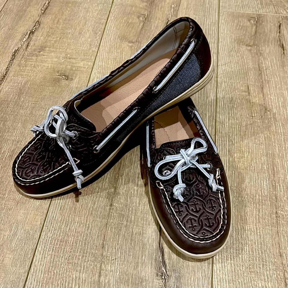 Sperry Firefish Embossed Leather and Canvas Slip Ons